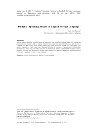 Dengan kata lain, apabila seorang siswa merasa dirinya tidak mampu menyelesaikan suatu soal matematika dan mengalami kesulitan dalam. Pdf Students Perspectives On Speaking Anxiety In The English Foreign Language Classroom