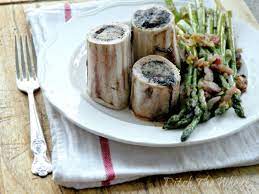 Roasted Bone Marrow With Bacon Asparagus Ditch The Wheat Roasted Bone Marrow Healthy Soup Recipes Paleo Recipes Dinner
