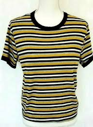 Black And Yellow Stripes Shirt Gaze Short Sleeve Top Womens Large Shirt Striped Blouse Black Yellow White Tee Gaze Blouses Designer Jeans For Women Ladies Top Design Black Yellow And White