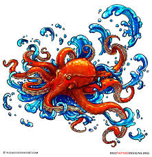 Red octopus tattoos gift card. Amazing Colorful Octopus Tattoo Design By Yuumei