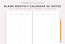 blank monthly calendar with notes 2 page printable calendar template by mylifeplans thehungryjpeg com