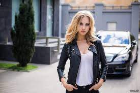 Free Download Hd Wallpaper Women S Black Full Zip Leather Jacket Portrait Car Blonde Wa Zipped Leather Jacket White Tank Top Women Black Tank Top Women