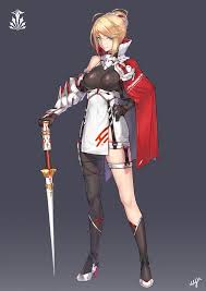 Female Red White Knight Female Knight Anime Character Design Female Character Design