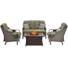 Maybe you would like to learn more about one of these? Hanover Ventura 4 Piece All Weather Wicker Patio Conversation Set With Tile Top Fire Pit With Vintage Meadow Cushions Ven4pcfp Grn Tn The Home Depot