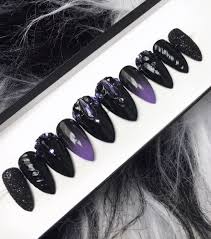 Black And Purple Ombre Acrylic Nails Dark Unicorn Horn Black And Purple Press On Nails Black And Purple Nails Press On Nails Purple Nails