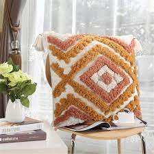 Our stripe throw pillows are an intricate fusion of contemporary and traditional. Amazon Com Angelloong Boho Throw Pillow Covers 18x18 Woven Tufted Decorative Pillow Covers With Tassels Orange Pillow Covers For Couch Sofa Bedroom Living Room No Pillow Insert 1pcs Home Kitchen