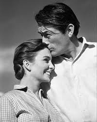 Stewart Granger, Jean Simmons, Gregory Peck and wife Veronique Passani at  the Los Angeles premiere of "The Big Country" 1958.
