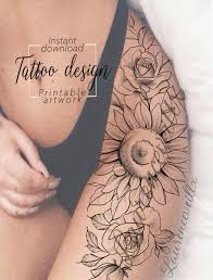 Flawless skin art for the lower region of your body is one of the most searched after designs on the net. Printable Sunflower Roses Thigh Tattoo Design Available Etsy Laurenceveillx Atouage De Rose A La Cuisse Dessins De Tatouage De La Cuisse Tatouage Cuisse