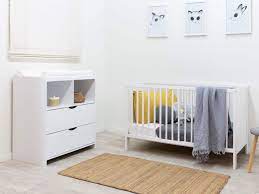 mocka brooklyn change table and drawer set white with piper rug watercolour prints and aspiring cot changing table