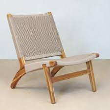 Masaya Lounge Chair Khaki Handwoven Manila And Teak Mid Century Modern Lounge Chairs Danish Modern Chairs Modern Lounge Chairs