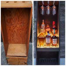 Ikea's besta cabinet with a cane door. Found An Old Homemade Gun Cabinet Turned It Into A Liquor Cabinet For The Deck Upcycling