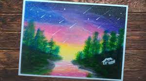 Pemandangan Langit Malam Galaxy Meteor Cara Menggambar Dengan Crayon Langit Malam Cara Menggambar Drawing
