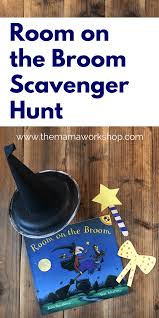 Read the popular halloween book, room on the broom and then make a book inspired art project: Room On The Broom Scavenger Hunt The Mama Workshop