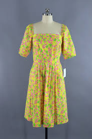 #lilly pulitzer #lilly pulitzer print #lilly pulitzer dress #monogram #monogrammed necklace #necklace #gold #green #pink #preppy #classy #perfect. Vintage 1960s Lilly Pulitzer Dress Yellow Pink Floral Print