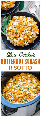 Healthy Slow Cooker Risotto With Butternut Squash Goat Cheese And Brown Rice No Stirring Requ Vegetarian Crockpot Risotto Recipes Vegetarian Crockpot Recipes