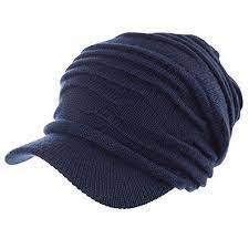 Jeff Aimy 37 Wool Knit Visor Beanie Mens Winter Hat Brim Cuff Newsboy Jeep Cap Cold Weather Hat 2 Layer Navy Visor Beanie Winter Knit Hats Scarf Set