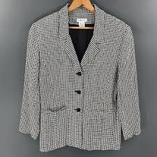 Black And White Checkered Denim Jacket Ebay Ad Talbots Womens Black White Checkered Blazer Shoulder Pads Womens Size 10 In 2020 Womens Black White Fitted Blazer Jacket Denim Women