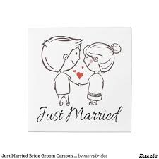 Just Married Bride Groom Cartoon Black Wedding Paper Napkin Bride And Groom Cartoon Wedding Drawing Cute Sketches
