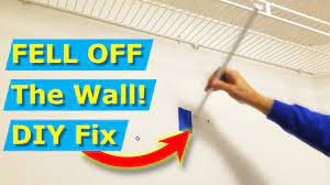 Cut it about a half inch shorter that the width of the closet put it back in place. Diy How To Repair Closet Wire Shelves Falling Off Walls Youtube