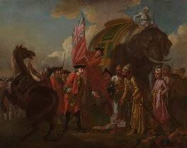 NPG 5263; Robert Clive, Mir Muhammad Dja'far Khan and his son Mir Miran (Sadiq Ali Khan Bahadur), with a number of British and Mughal attendants, after the Battle of Plassey, 1757 -