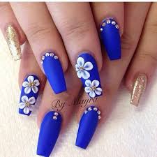 08 de febrero de 2014 disquera: Unas Largas 3d Unas Azules Decoradas Manicura De Unas Unas De Gel Brillantes