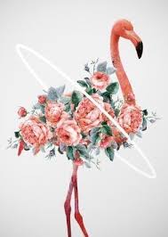 Pink Flamingo Flowers Art Cicek Acan Agaclar Tropikal Tablolar