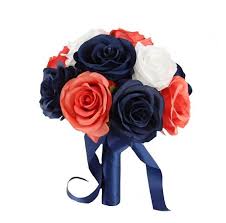 Navy and coral bridal bouquet bridal bouquet coral, bridal bouquet, best friend wedding. Coral White Navy Blue Bouquet Wedding Silk Flower Rose Etsy Blue Coral Weddings Navy Blue Bouquet Coral Bouquet Wedding