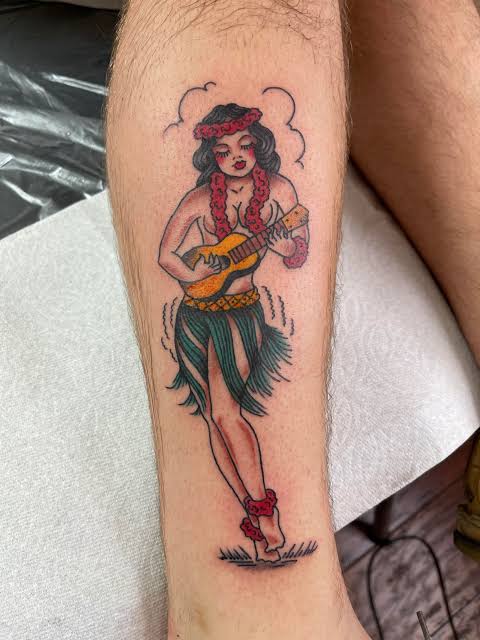 Sailor Jerry Hula Girl by Megan Sawyer at Old Ironsides Tattoo (Sailor Jerry's original shop), Honolulu, HI : r/tattoo
