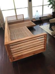 Canape Moderne En Forme De L En Bois De Teck Massif Sans Etsy Wooden Sofa Designs Wooden Sofa Set Designs Sofa Design Wood