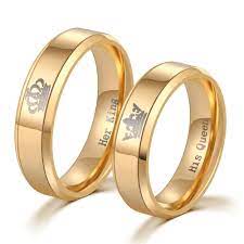 King And Queen Gold Couple Promise Rings Couple Rings Gold Couple Ring Design Couple Wedding Rings