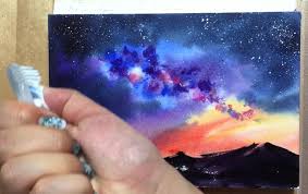 Load your big brush with clean water and apply it to your watercolor paper. Starry Night Painting Using Easy Watercolor Techniques To Paint Galaxies