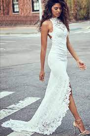 Hot Sales High Neck Ivory Lace Backless Split Mermaid Beach Wedding Dresses Bridal Dress Ld879 Us0 Picture Color Backless Bridal Gowns Backless Wedding Dress Mermaid Beach Wedding Dresses
