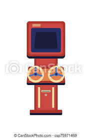 Classic retro arcade design with clouds and brick. Vintage Game Machine Flat Vector Illustration Classic Racing Arcade Cabinet With Wheels Isolated On White Background Retro Canstock