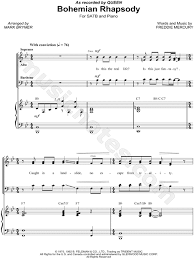 Queen Bohemian Rhapsody Arr Mark A Brymer Sab Choir Piano Choral Sheet Music In Bb Major Transposable Download Print Choral Sheet Music Sheet Music Choral