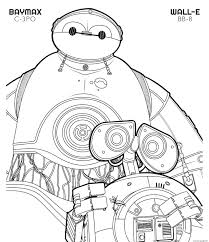 Click the r2d2 and c3po coloring pages to view printable version or color it online (compatible with ipad and android tablets). Bb 8 Wall E And C 3po Baymax Disney Star Wars Coloring Pages Printable