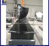 Monumento cemiterial de granito preto jato estilo europeu por atacado com  gravação a laser de flores