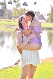 Tall and short lesbians Mira & Olivia Madison get totally naked outdoors -  Pichunter