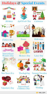 Holidays Vocabulary In English Eslbuzz Learning English English Vocabulary Learn English Kids English