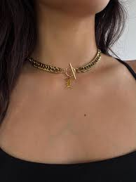 Letter Charm Necklace, Gold Chunky Chain Choker, Stainless Steel 18K Gold  Plated, Gifts for Her, Personalized Gift, Gold Curb Chain Choker