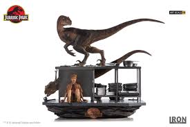 Velociraptor is the fourth dinosaur the player encounters in jurassic park iii: Jurassic Park Velociraptors Kitchen Statue Iron Studios Collectibles