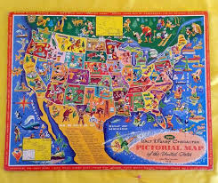 Vintage Jaymar Walt Disney Character Pictorial Map Of The Etsy Walt Disney Characters Walt Disney Disney Cartoon Characters