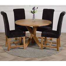 Chair design leather chair table settings table home dining oak dining table conference room table. Oregon Round Oak Dining Table With 4 Washington Black Fabric Chairs Oak Furniture King