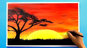 How to paint a sunset with palm trees art lesson. Twilight Sunset Scenery Drawing How To Draw With Oil Pastels Youtube