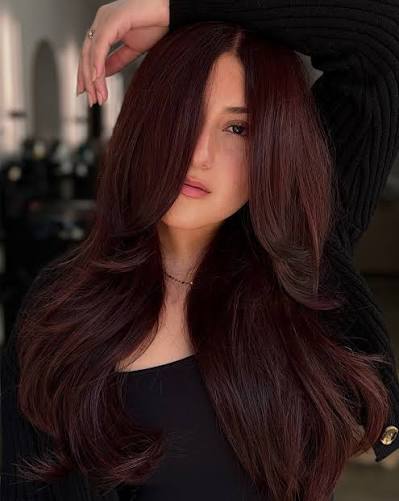 chocolate cherry 🍒 probably the trendiest hair color of the season, maybe even the year, and for good reason I mean look at her! . . . . #schwarzkopf #schwarzkopfprofessional #redhair #chocolatecherryhair #
