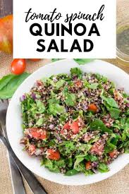 Tomato Spinach Quinoa Salad Is The Perfect Healthy Meal Serve With Your Favorite Protein Black Beans Vegan Recipes Healthy Quinoa Spinach Salad Quinoa Salad