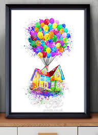 Disney Pixar Up Balloon House Flying House Watercolor Poster Print Watercolor Painting Watercolor Art Ki Watercolor Disney Watercolor Art Kids Up Pixar