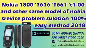 Unlocking procedure · unplug the phone from usb cable · pull off the battery · insert the battery · turn on the device · plug in usb cable. Nokia 1800 Nokia 1616 Service Ic Replacement 100 Work Method Youtube