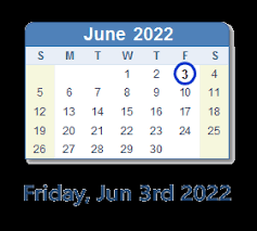 June 3 2022 Calendar With Holidays Count Down Usa