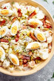 Simmer until potatoes are tender when pierced with the tip of a sharp paring knife, 12 to 15 minutes. Potato Salad With Bacon Dill Pickles Cafe Delites