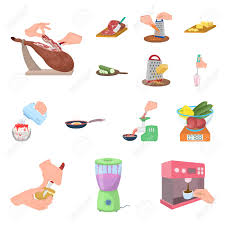 cooking food cartoon icons in set